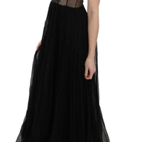 Black Leather A-line Maxi Gown Flare Dress