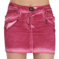 Pink Cotton Stretch Casual Mini Skirt