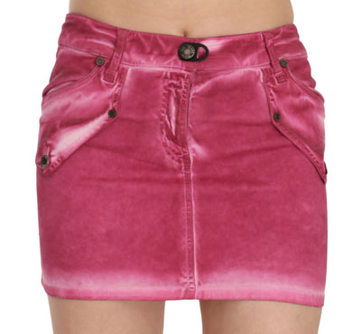 Pink Cotton Stretch Casual Mini Skirt