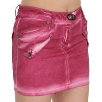 Pink Cotton Stretch Casual Mini Skirt