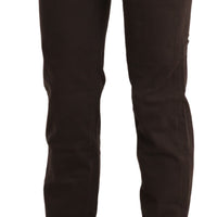 Brown Mid Waist Skinny Slim Trouser Cotton Jeans