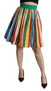 Multicolor Pleated Striped A-line High Waist Skirt