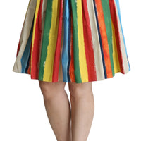 Multicolor Pleated Striped A-line High Waist Skirt