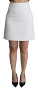 White Floral High Waist Mini Brocade Skirt