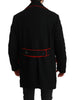 Black Red Wool Stretch Trenchcoat Jacket