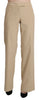 Beige High Waist Flared Wide Leg Trouser Pants