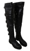 Black Leather Over Knee Biker Boots