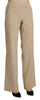 Beige High Waist Flared Wide Leg Trouser Pants