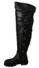 Black Leather Over Knee Biker Boots