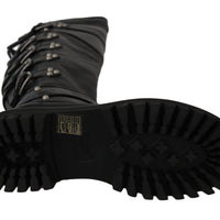 Black Leather Over Knee Biker Boots