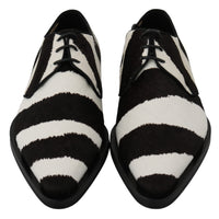 White Brown Zebra Pony Hair Dress Broque Shoes