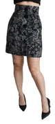 Black Floral Brocade A-line High Waist Skirt