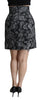 Black Floral Brocade A-line High Waist Skirt