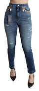 Blue Crystal Embellished Slim Fit Pants Jeans