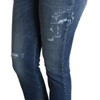 Blue Crystal Embellished Slim Fit Pants Jeans