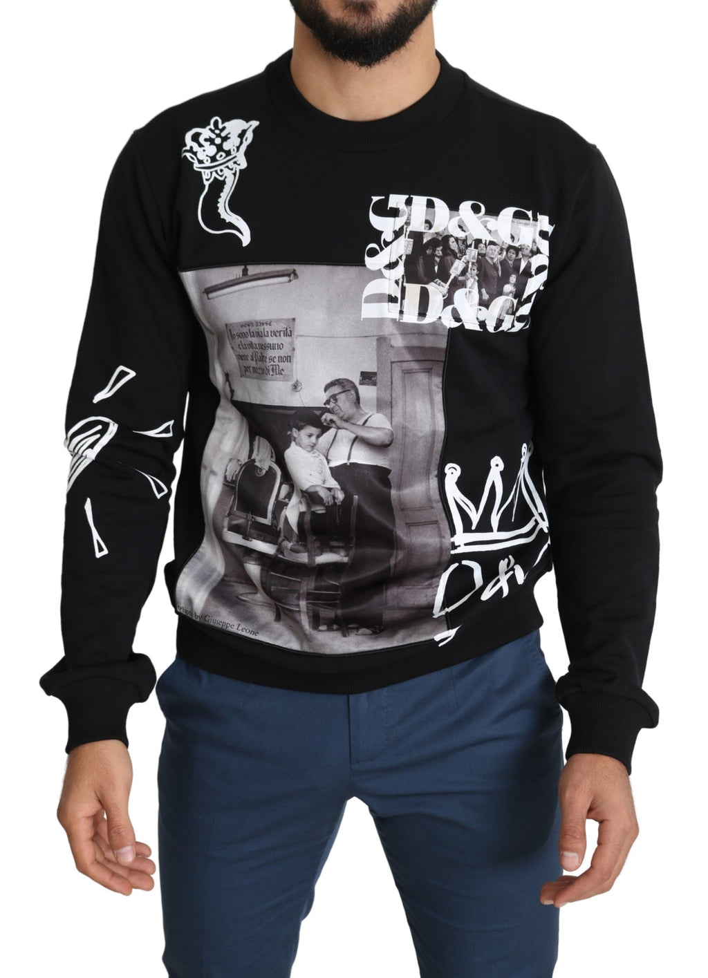 Black Sicily Photo Print Pullover Sweater