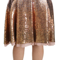 Gold Sequined High Waist Midi Skirt