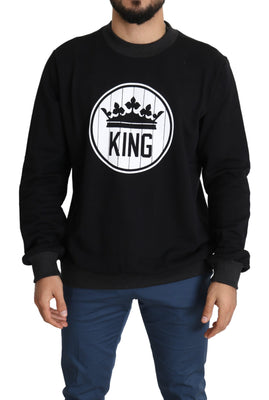 Black Crown King Print Pullover Crew Neck  Sweater