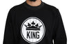 Black Crown King Print Pullover Crew Neck  Sweater