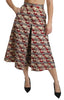 Beige Red Brocade High Waist Pleated Midi Skirt