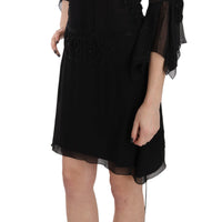 Black Sequined Silk Mini Shift Gown