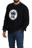 Black Crown King Print Pullover Crew Neck  Sweater