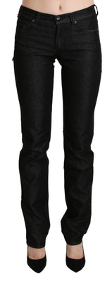 Black Mid Waist Skinny Slim Denim Trouser