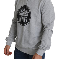 Gray Crown King Print Cotton Pullover Sweater