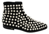 Black Suede Pearl Studs Boots Shoes