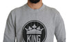 Gray Crown King Print Cotton Pullover Sweater