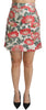 White Green Red Floral High Waist Mini Skirt