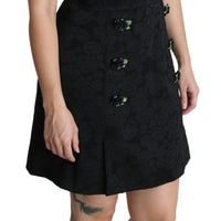 Black Rose Appliqué Sheath Mini Jaquard Dress