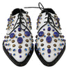 White Leather Crystals Dress Broque Shoes