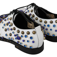 White Leather Crystals Dress Broque Shoes