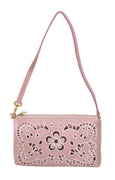 Pink Cutout Shoulder Mini Cross Body Leather Purse