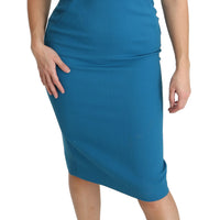 Blue Bodycon Sheath Knee Length Wool Dress