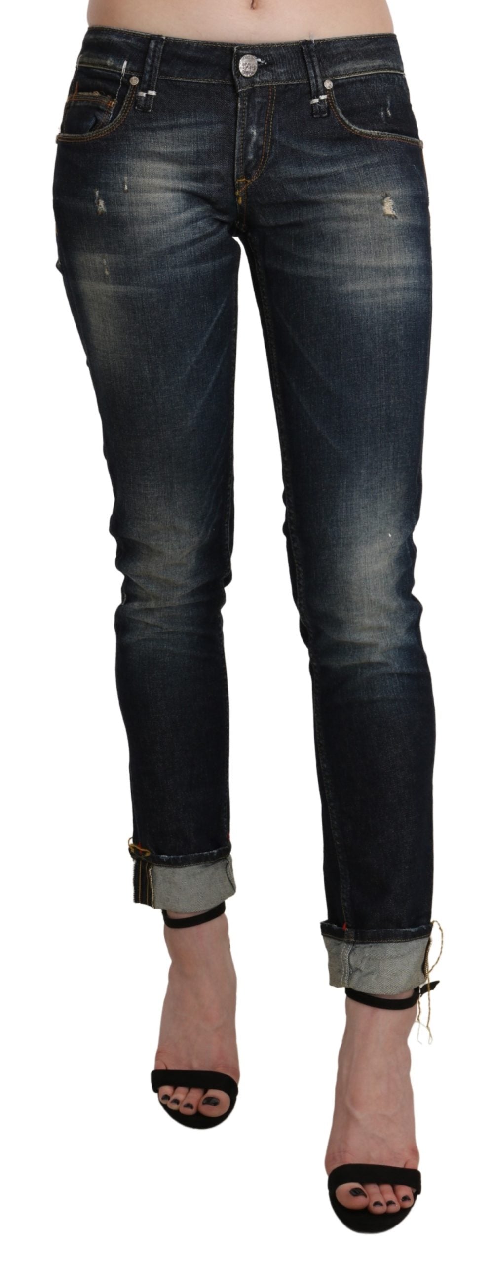 Blue Washed Low Waist Skinny Cropped Denim Pant