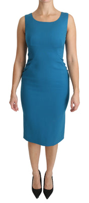 Blue Bodycon Sheath Knee Length Wool Dress