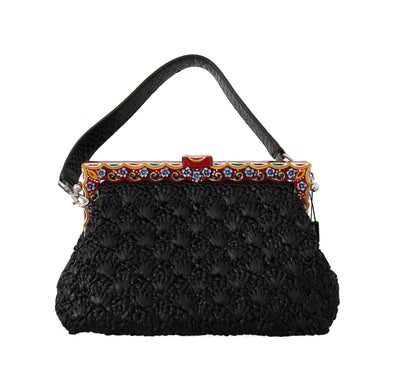 Black Raffia Leather Borse VANDA Carretto Purse