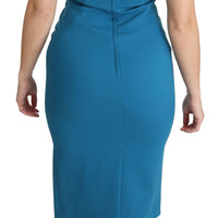 Blue Bodycon Sheath Knee Length Wool Dress