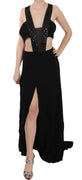 Black Crystal Leather Gown Flare Dress