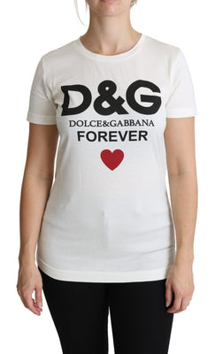 White D&G Forever Print Cotton T-Shirt Tops