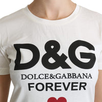 White D&G Forever Print Cotton T-Shirt Tops