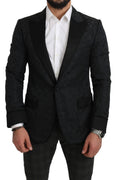 Black Jacquard Slim Fit Peak Floral Blazer