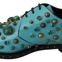 Blue Leather Crystal Dress Broque Shoes