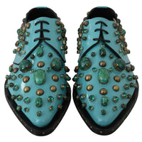 Blue Leather Crystal Dress Broque Shoes