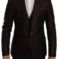 Maroon Brocade 3 Piece Formal MARTINI Suit