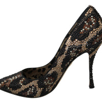 Brown Leopard Crystals High Heels Pumps Shoes