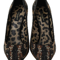 Brown Leopard Crystals High Heels Pumps Shoes