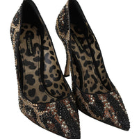 Brown Leopard Crystals High Heels Pumps Shoes